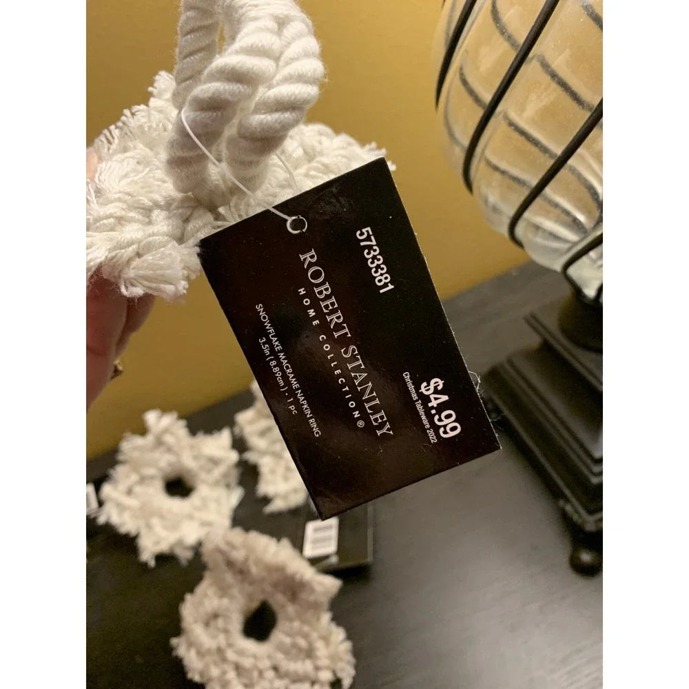Robert Stanley Macrame Snowflake Napkin Rings Set of 5 Cream Holiday Decor